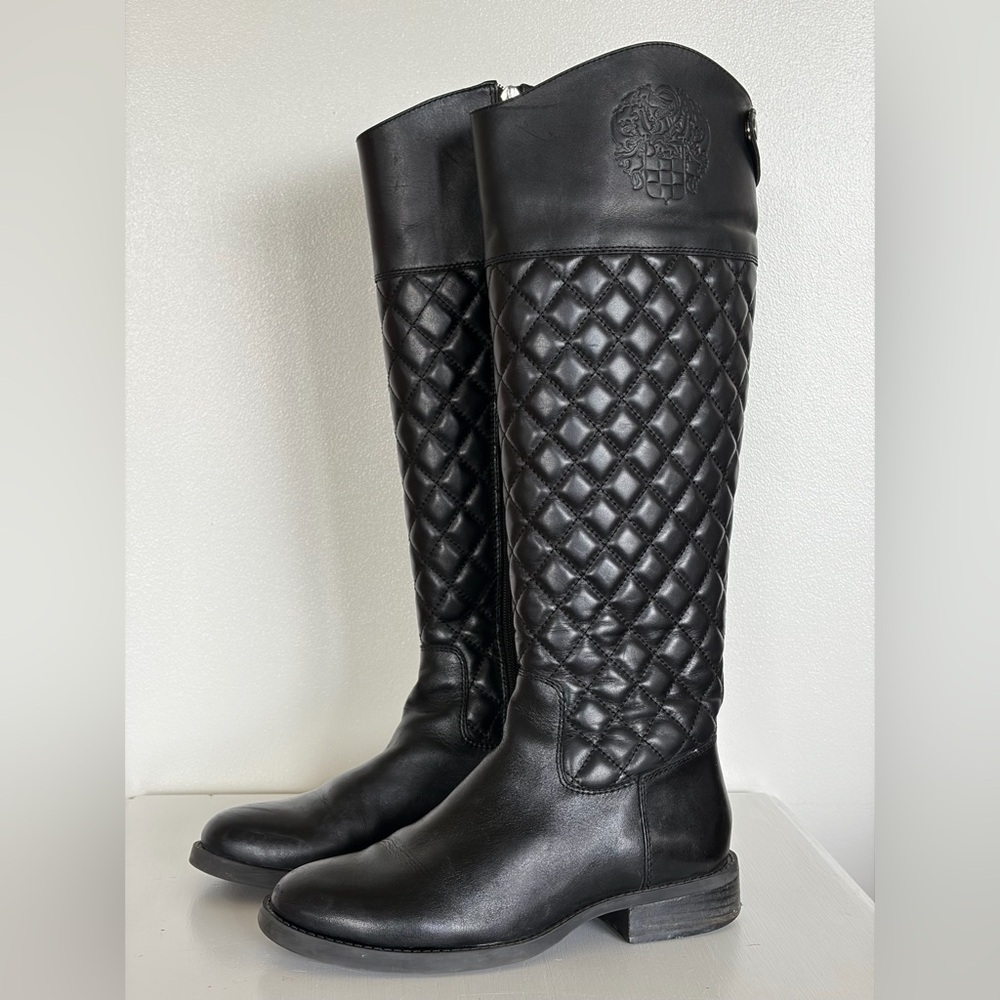 Vince Camuto Black Quilted Leather Riding Boots - Size 6M